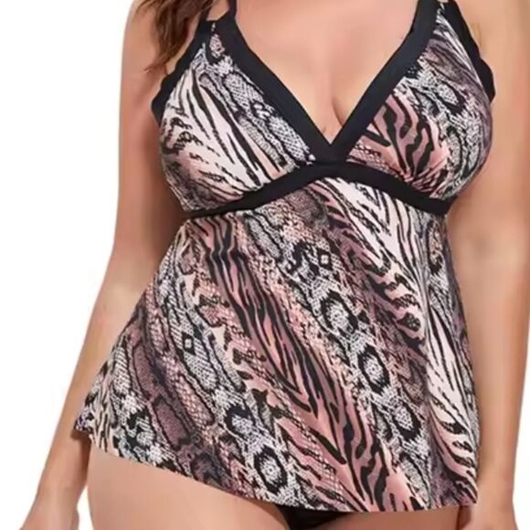 Elegant Black and Cream One Piece Swimwear 2X - Picture 9 of 11